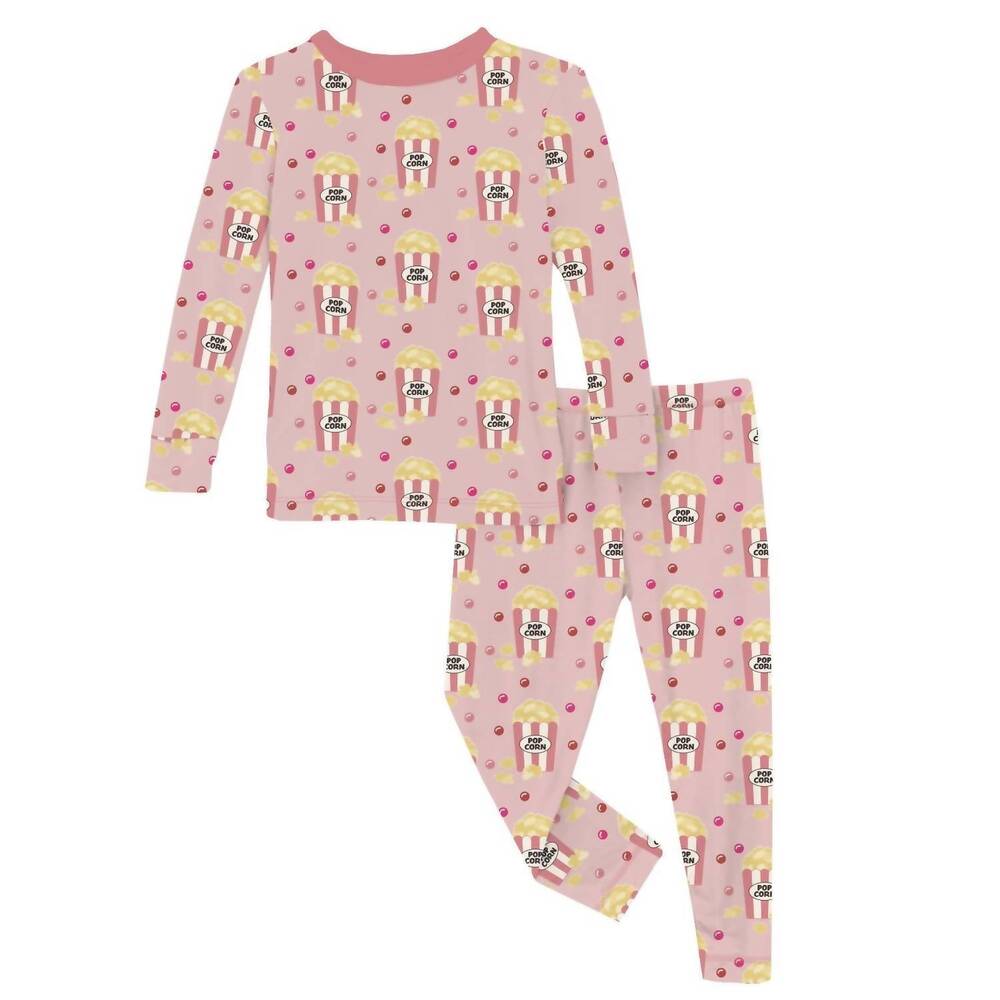 NEW KICKEE girl's long sleeve pajama set in baby rose movie night
